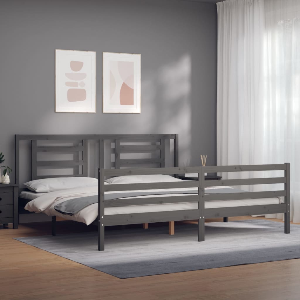 Cadre de lit sans matelas gris 200x200 cm bois massif - XIOS