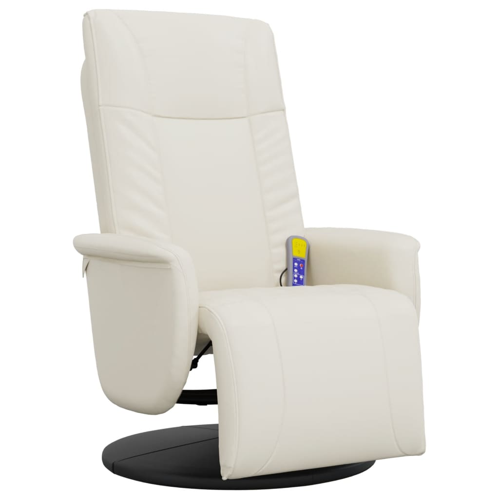 Fauteuil inclinable de massage et repose-pieds crème similicuir - XIOS