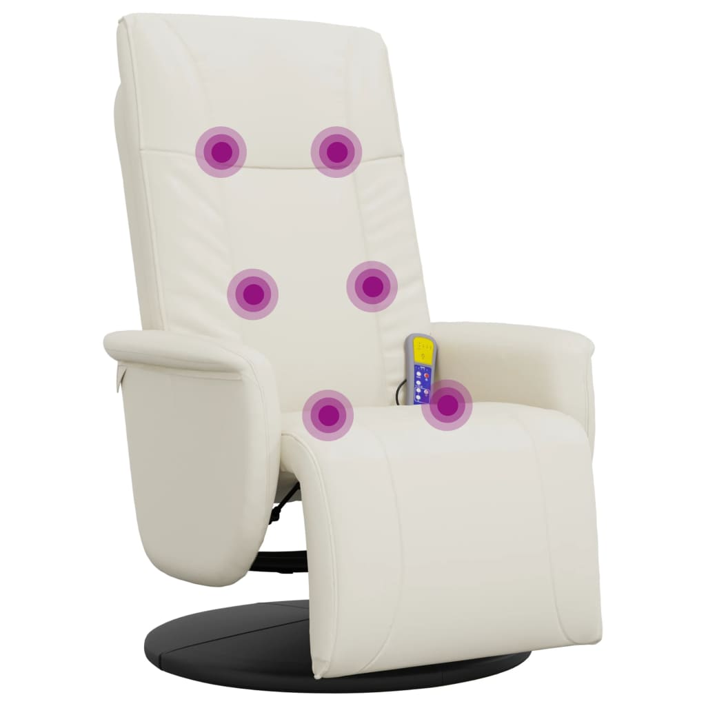Fauteuil inclinable de massage et repose-pieds crème similicuir - XIOS