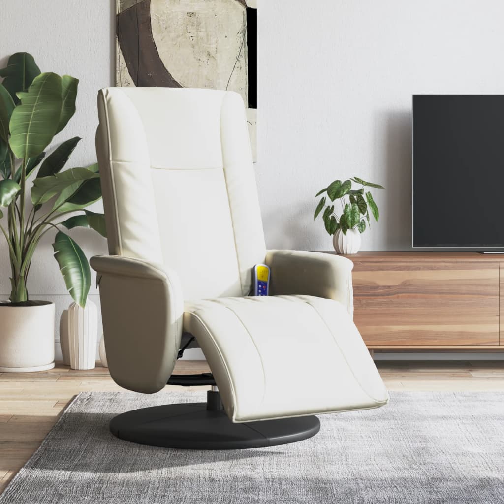 Fauteuil inclinable de massage et repose-pieds crème similicuir - XIOS