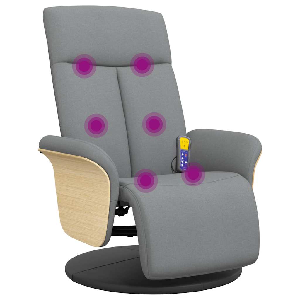 Fauteuil inclinable de massage et repose-pieds gris clair tissu