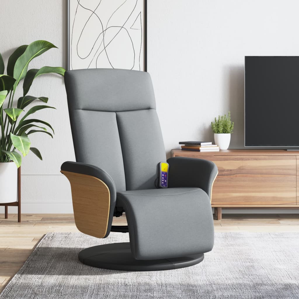 Fauteuil inclinable de massage et repose-pieds gris clair tissu - XIOS