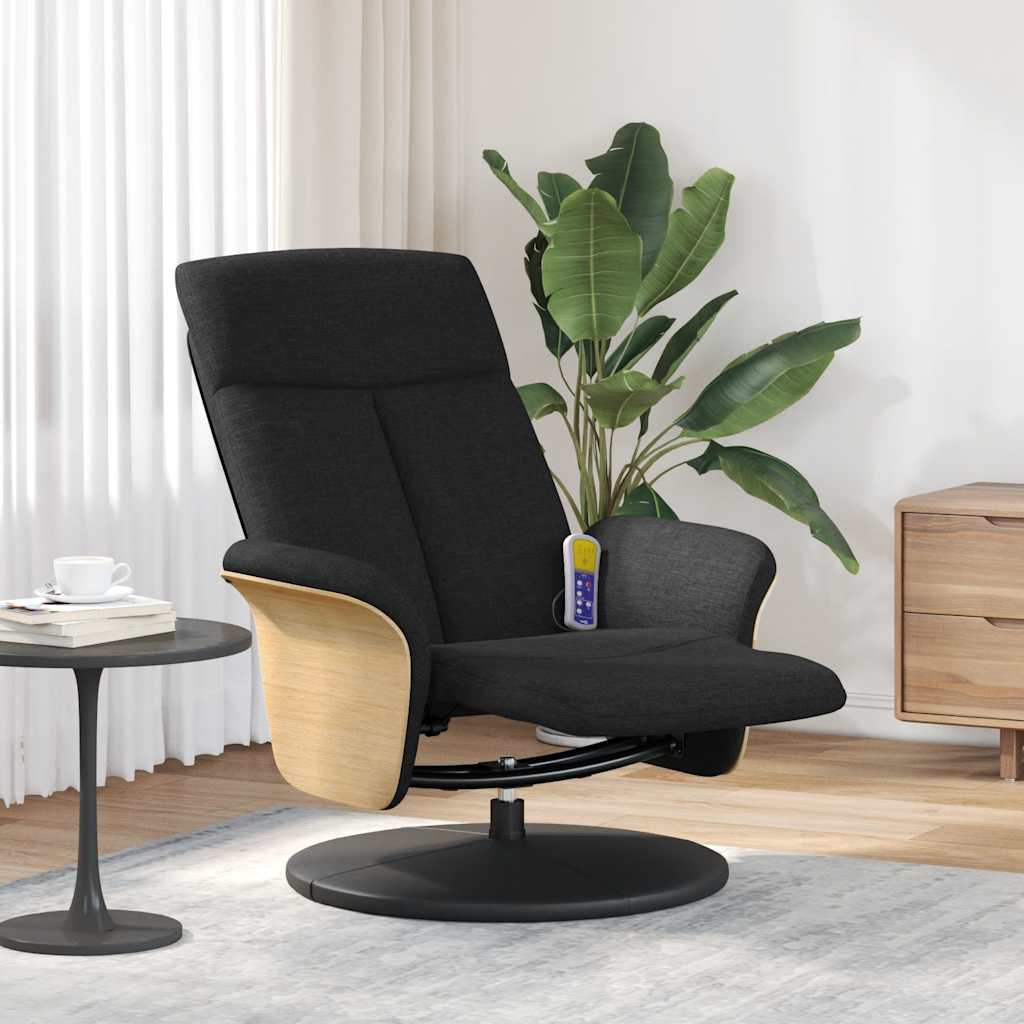 Fauteuil inclinable de massage avec repose-pieds noir tissu - XIOS