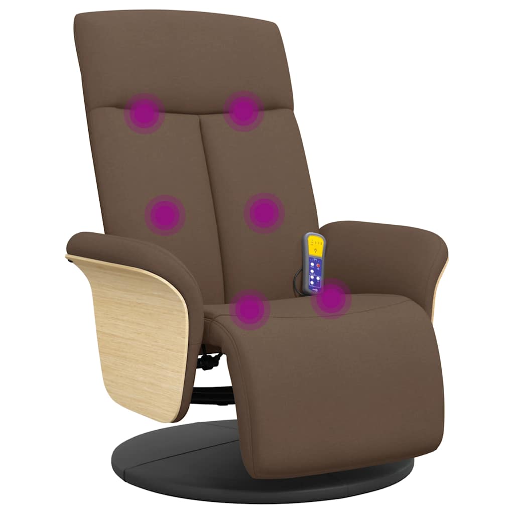 Fauteuil inclinable de massage avec repose-pieds marron tissu - XIOS