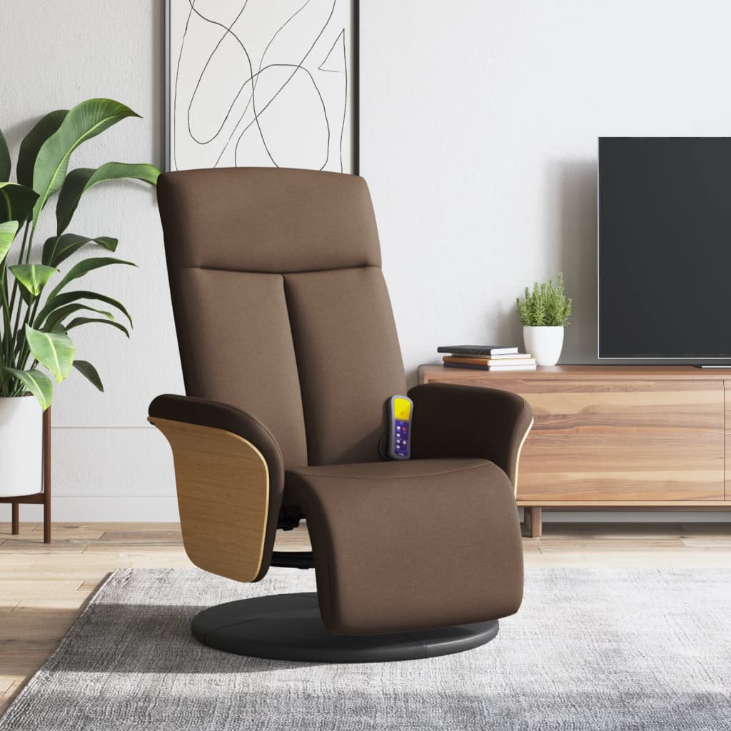 Fauteuil inclinable de massage avec repose-pieds marron tissu - XIOS