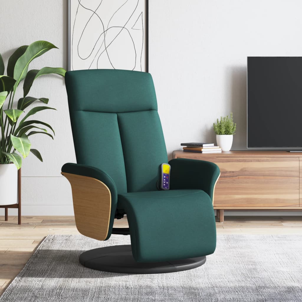 Fauteuil inclinable de massage et repose-pieds vert foncé tissu - XIOS