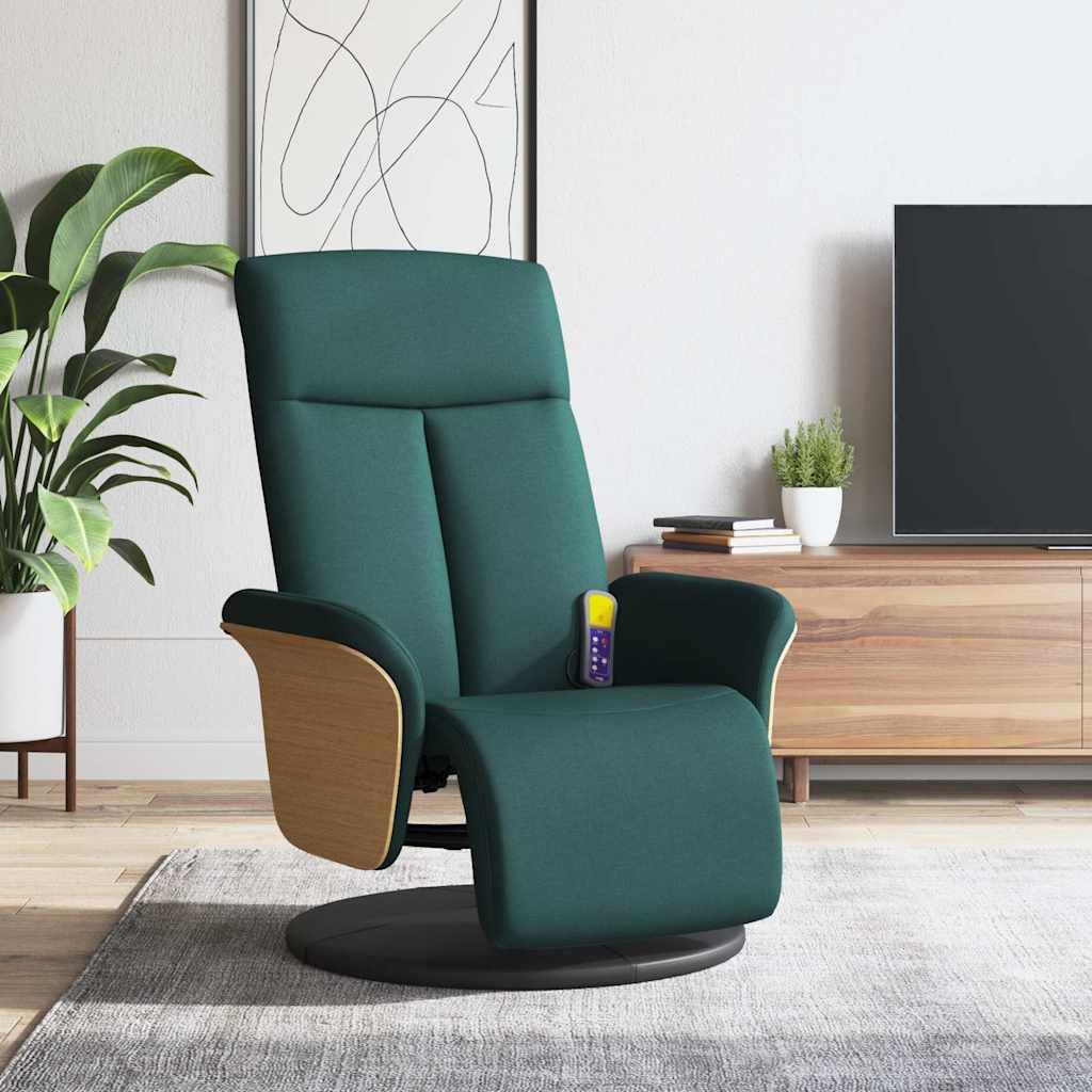 Fauteuil inclinable de massage et repose-pieds vert foncé tissu - XIOS