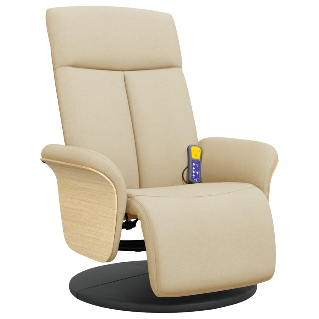 Fauteuil inclinable de massage avec repose-pieds crème tissu - XIOS