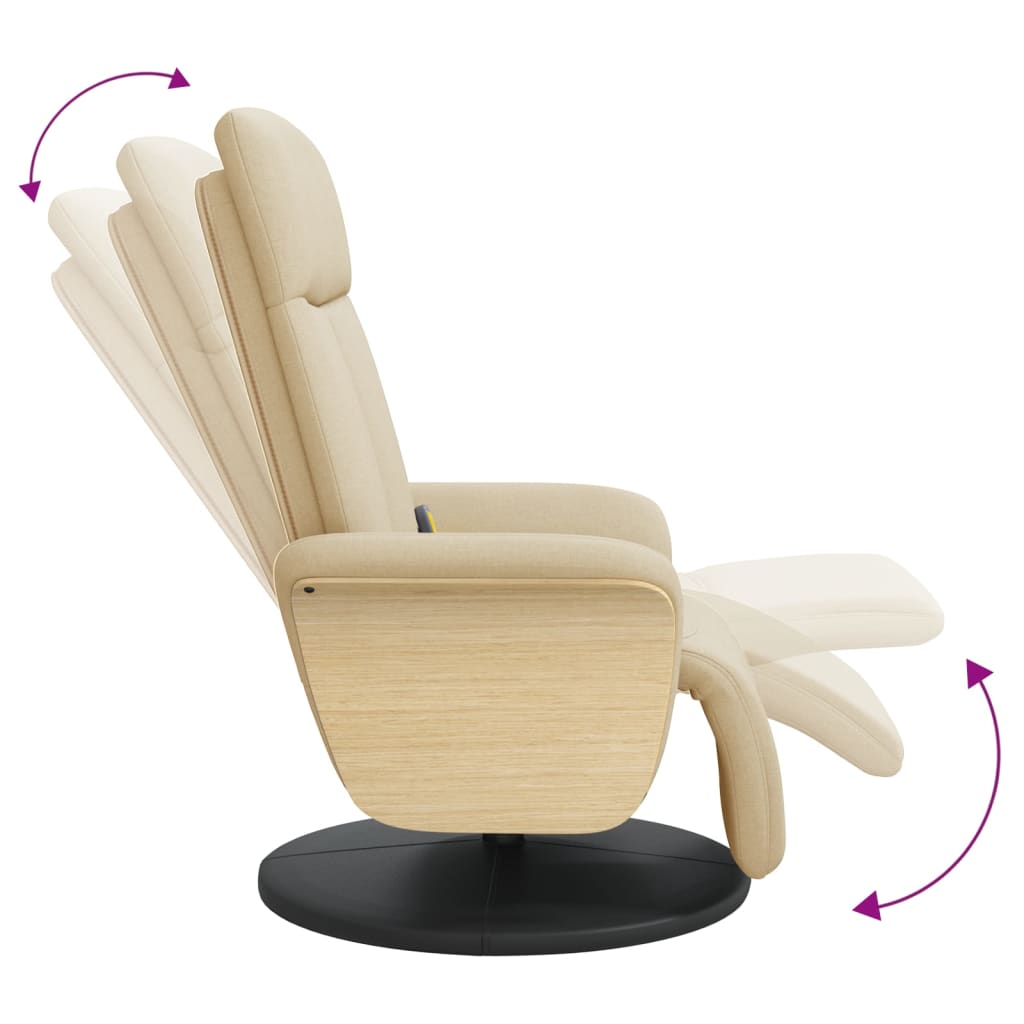 Fauteuil inclinable de massage avec repose-pieds crème tissu - XIOS