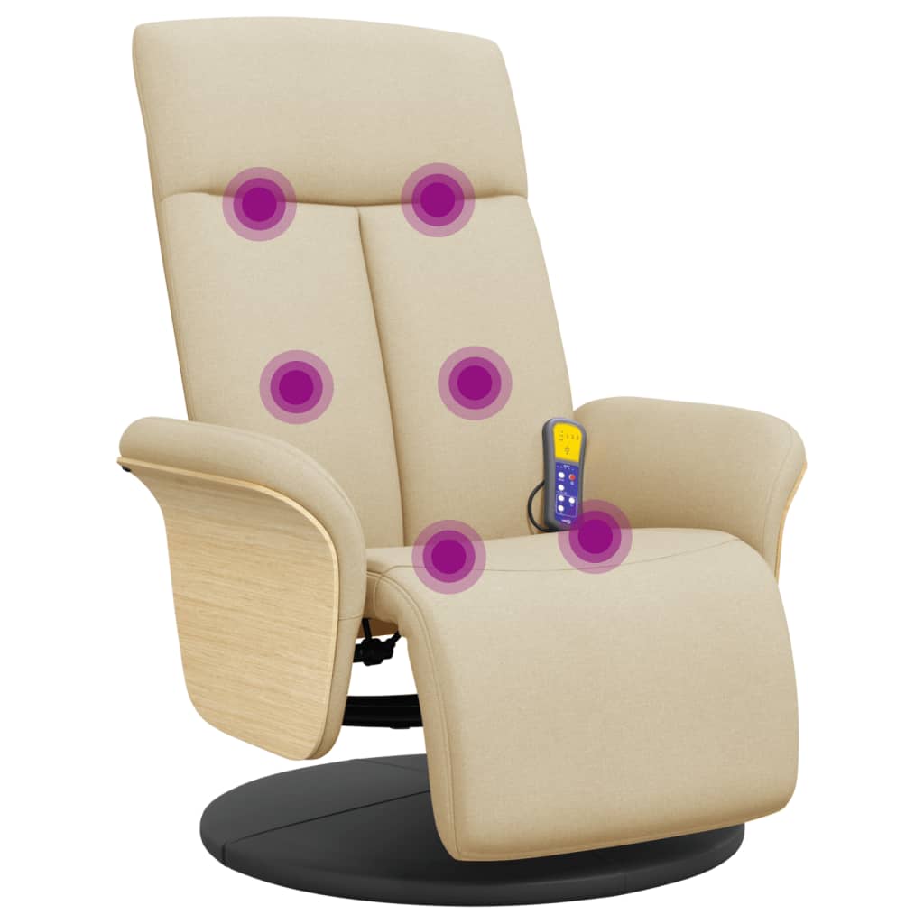 Fauteuil inclinable de massage avec repose-pieds crème tissu - XIOS