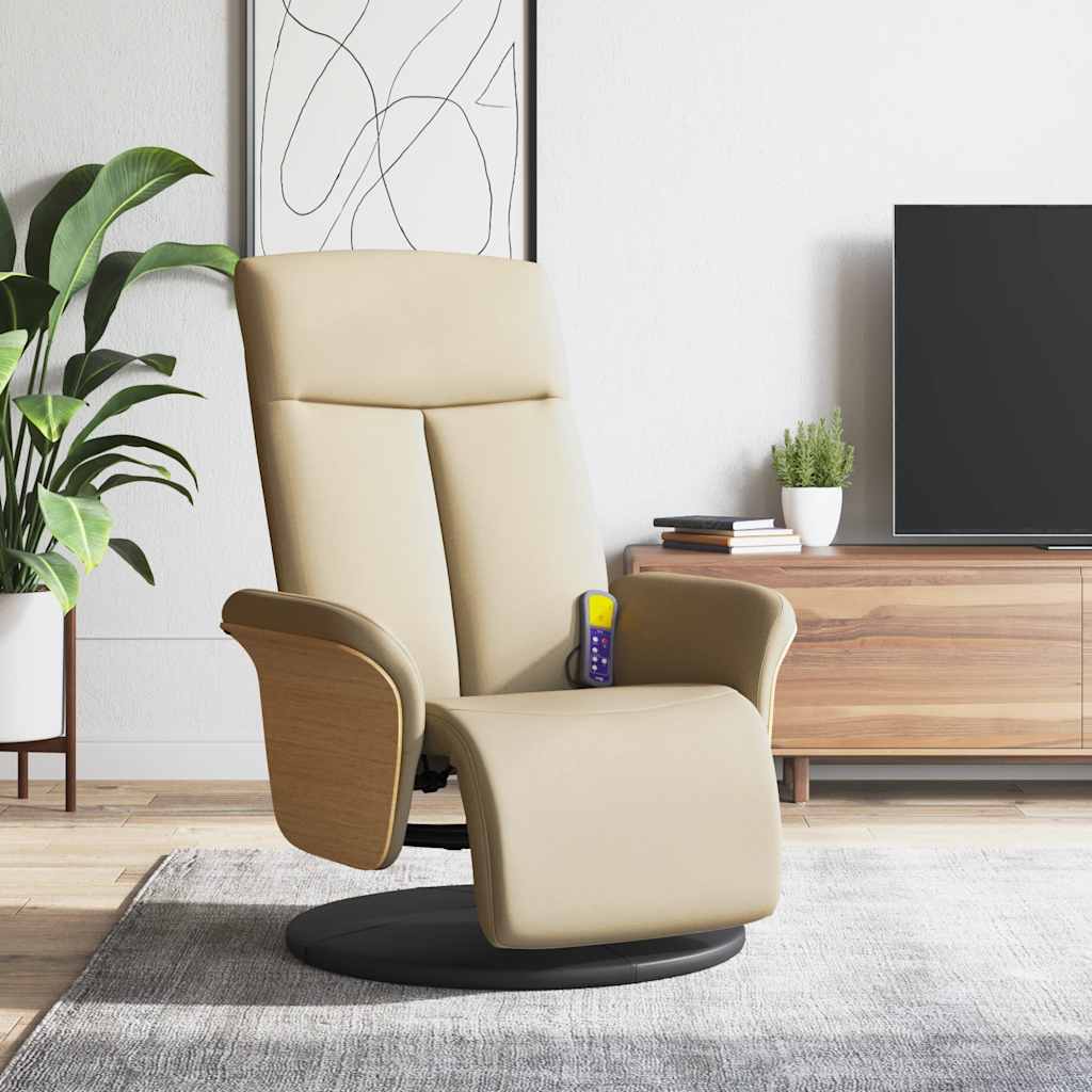 Fauteuil inclinable de massage avec repose-pieds crème tissu - XIOS