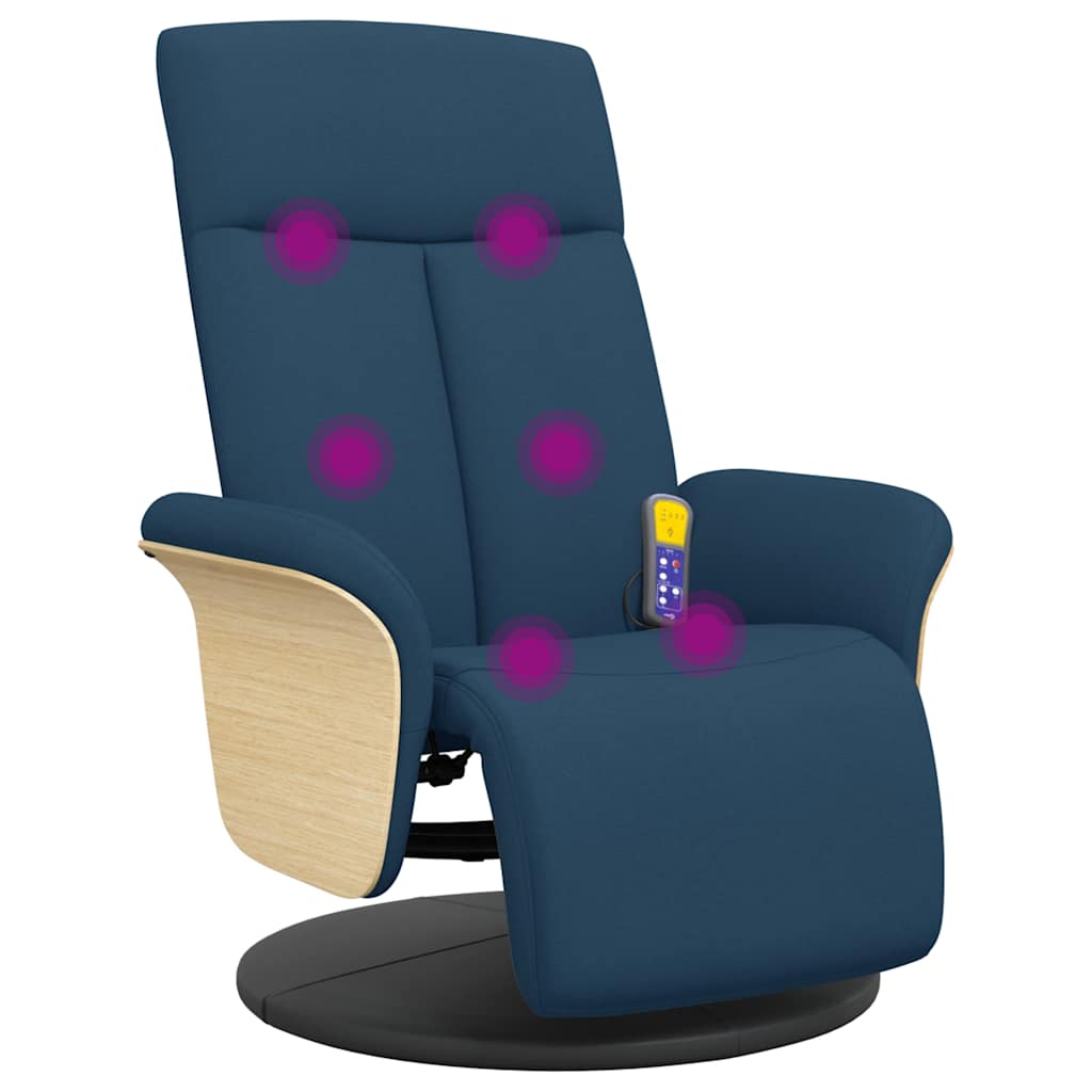 Fauteuil inclinable de massage avec repose-pieds bleu tissu