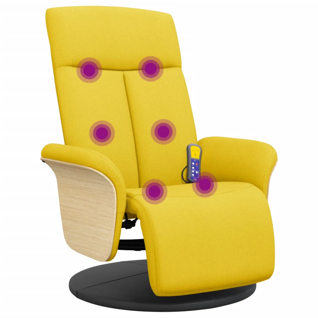 Fauteuil inclinable de massage repose-pieds jaune clair tissu - XIOS