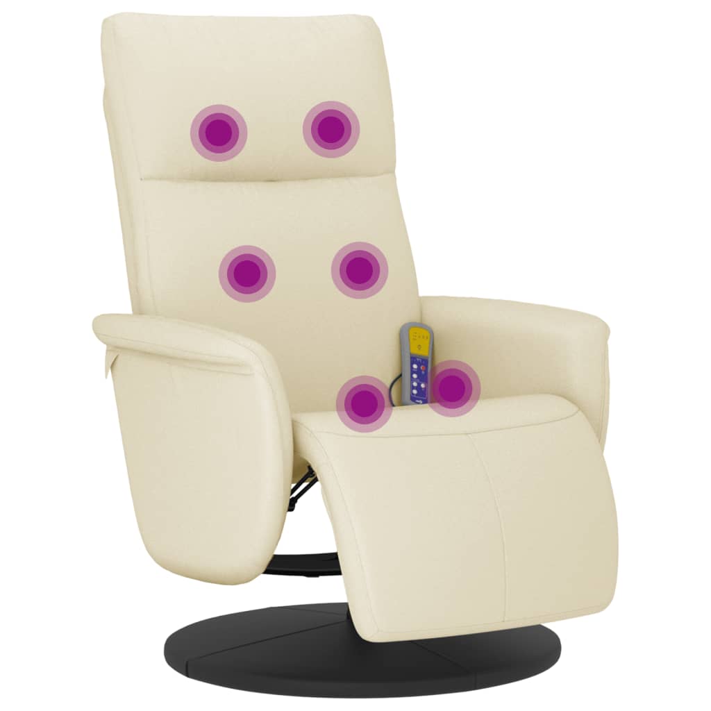 Fauteuil inclinable de massage et repose-pieds crème similicuir - XIOS