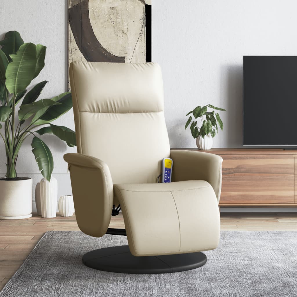 Fauteuil inclinable de massage et repose-pieds crème similicuir - XIOS
