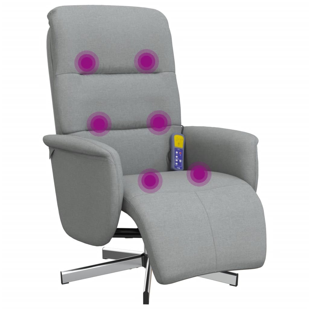 Fauteuil inclinable de massage et repose-pieds gris clair tissu - XIOS
