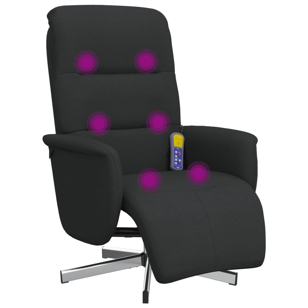 Fauteuil inclinable de massage avec repose-pieds noir tissu - XIOS