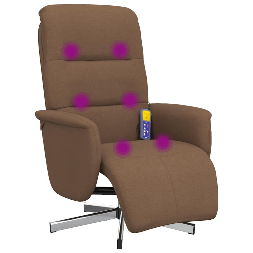 Fauteuil inclinable de massage avec repose-pieds marron tissu - XIOS