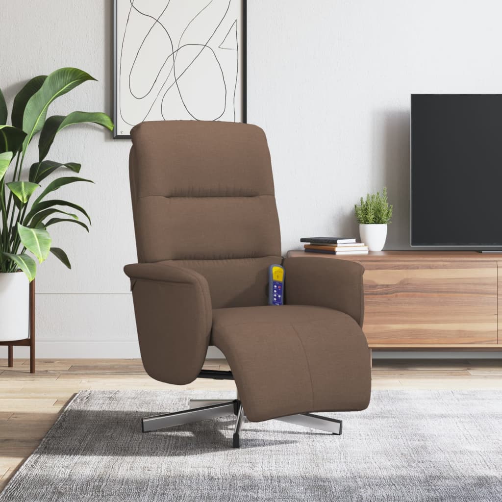 Fauteuil inclinable de massage avec repose-pieds marron tissu - XIOS
