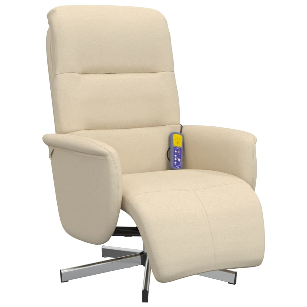 Fauteuil inclinable de massage avec repose-pieds crème tissu - XIOS