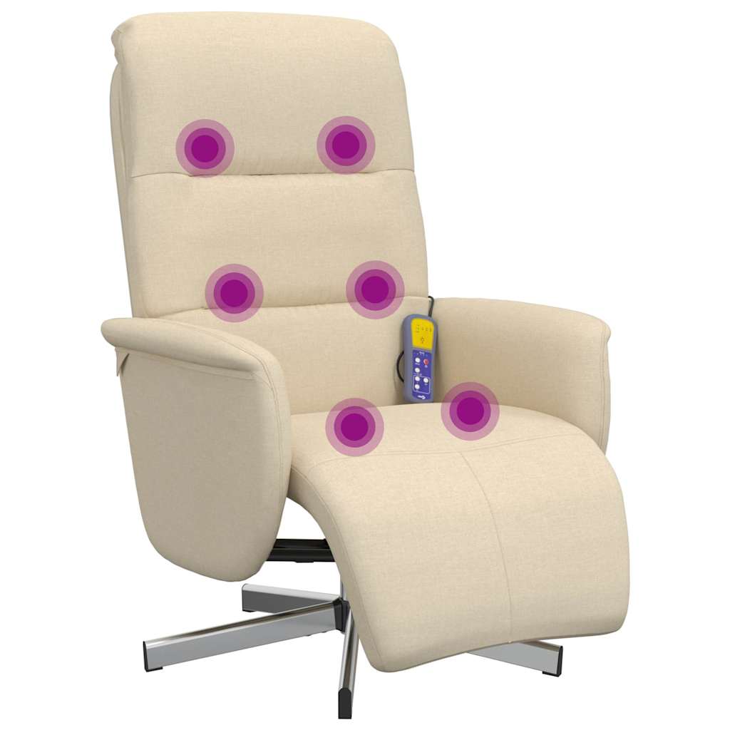 Fauteuil inclinable de massage avec repose-pieds crème tissu - XIOS