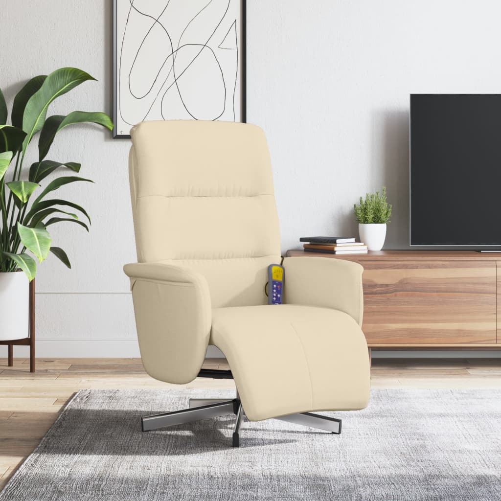 Fauteuil inclinable de massage avec repose-pieds crème tissu - XIOS
