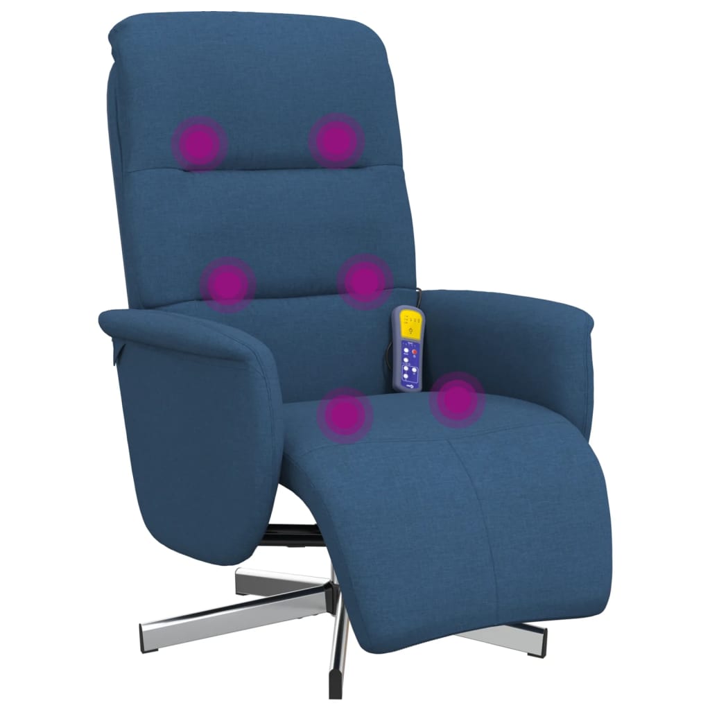 Fauteuil inclinable de massage avec repose-pieds bleu tissu - XIOS