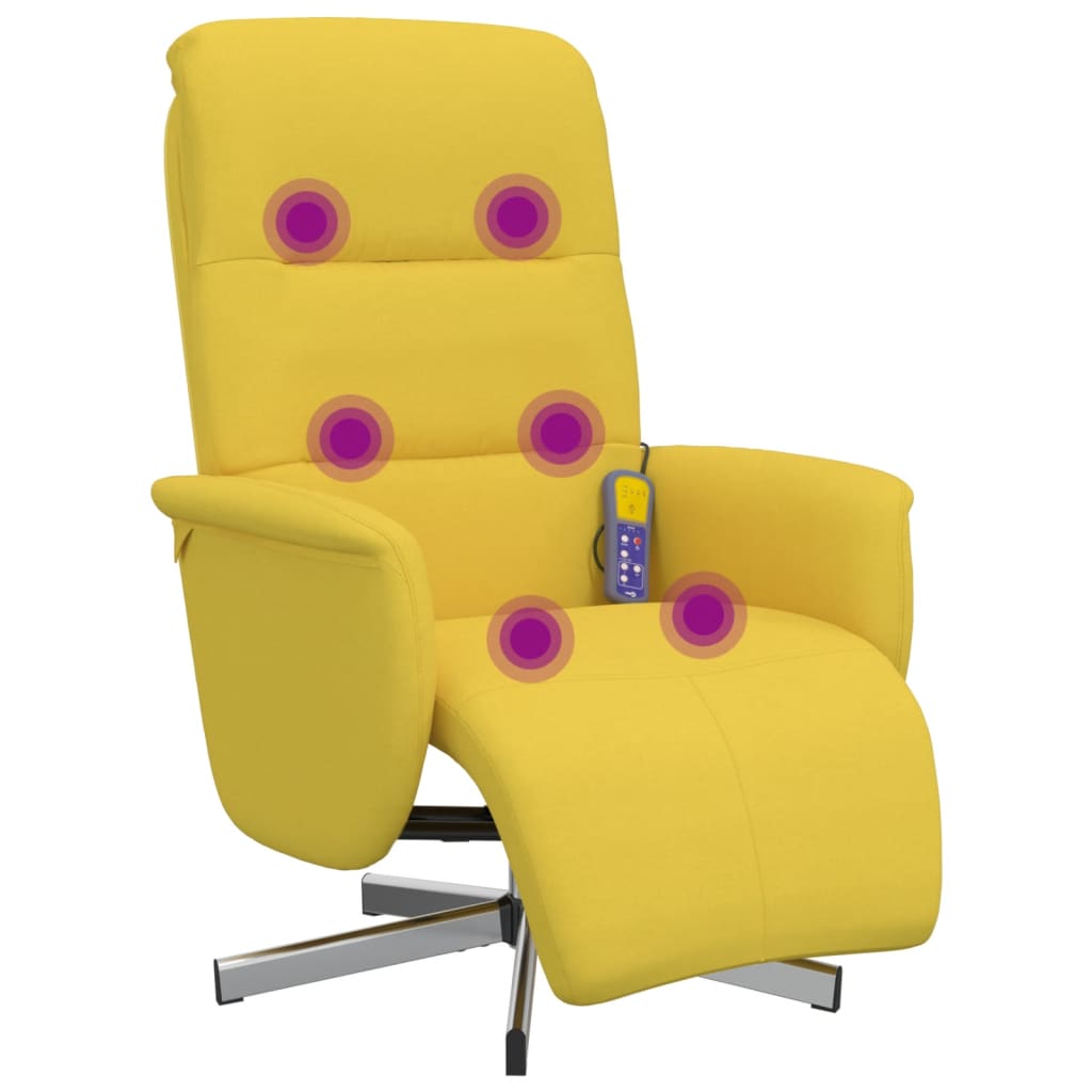 Fauteuil inclinable de massage repose-pieds jaune clair tissu - XIOS