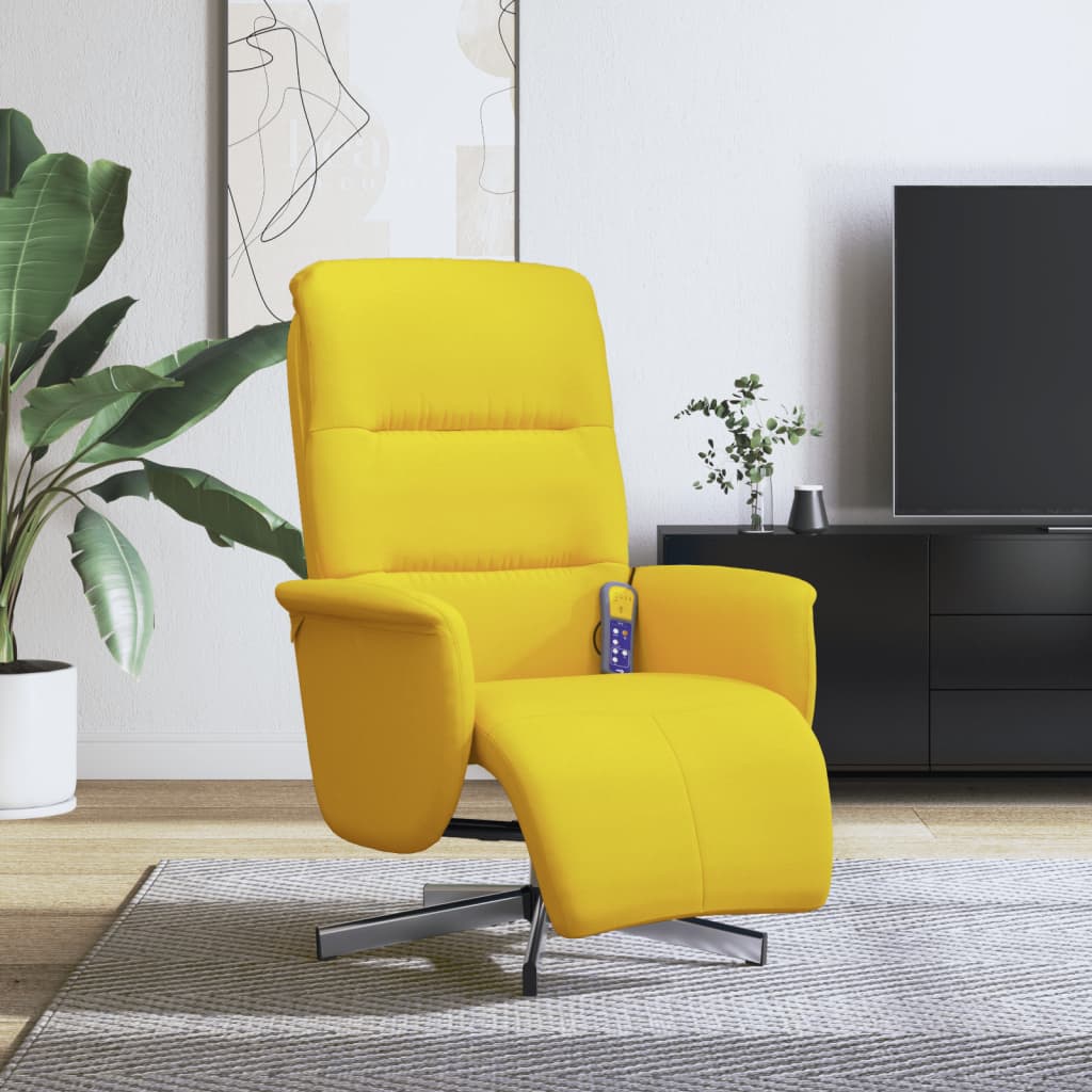 Fauteuil inclinable de massage repose-pieds jaune clair tissu - XIOS