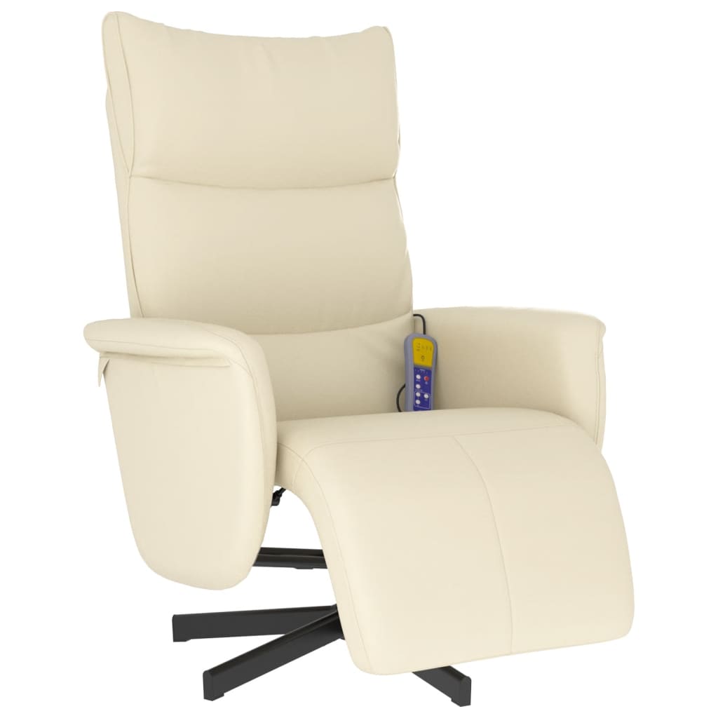 Fauteuil inclinable de massage et repose-pieds crème similicuir - XIOS