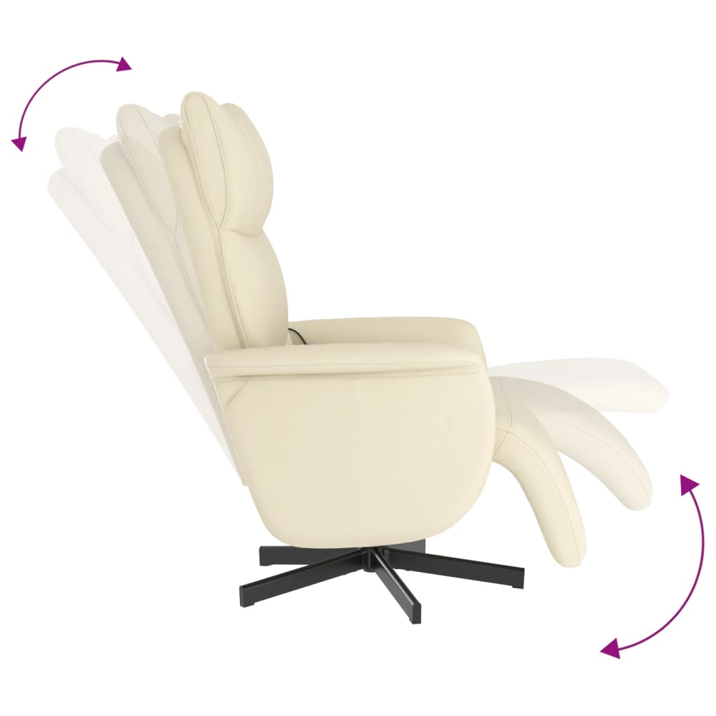 Fauteuil inclinable de massage et repose-pieds crème similicuir - XIOS