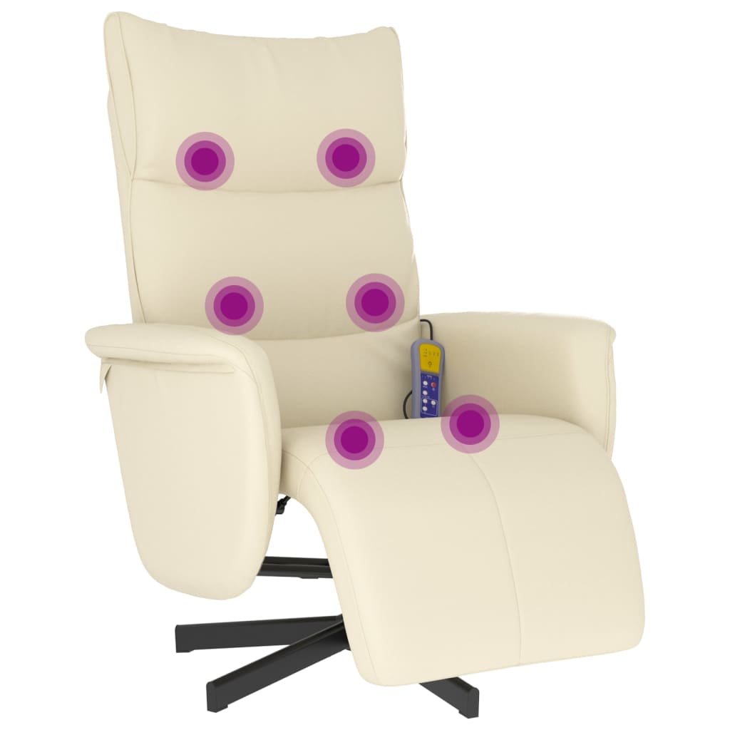 Fauteuil inclinable de massage et repose-pieds crème similicuir - XIOS
