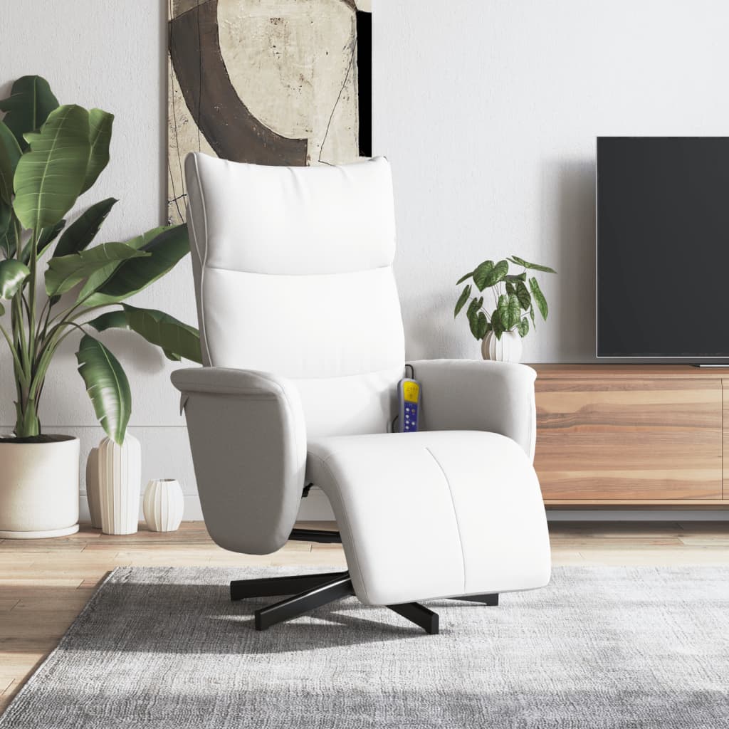 Fauteuil inclinable de massage repose-pieds blanc similicuir