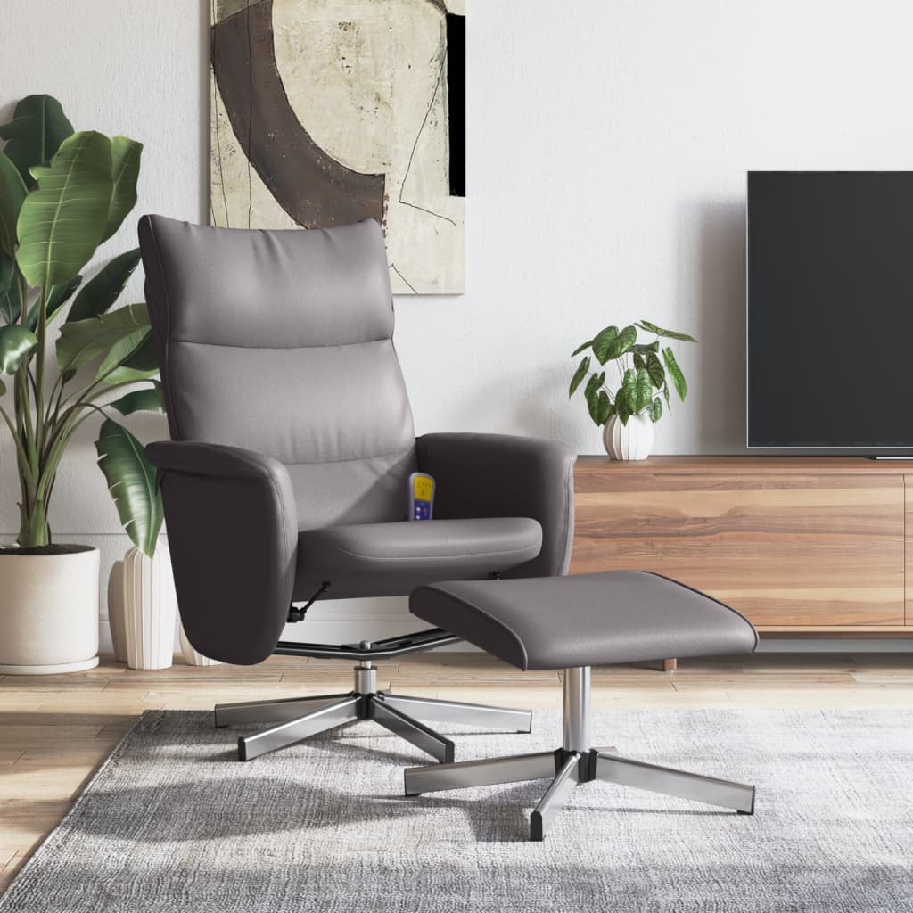 Fauteuil inclinable de massage avec repose-pied gris similicuir - XIOS