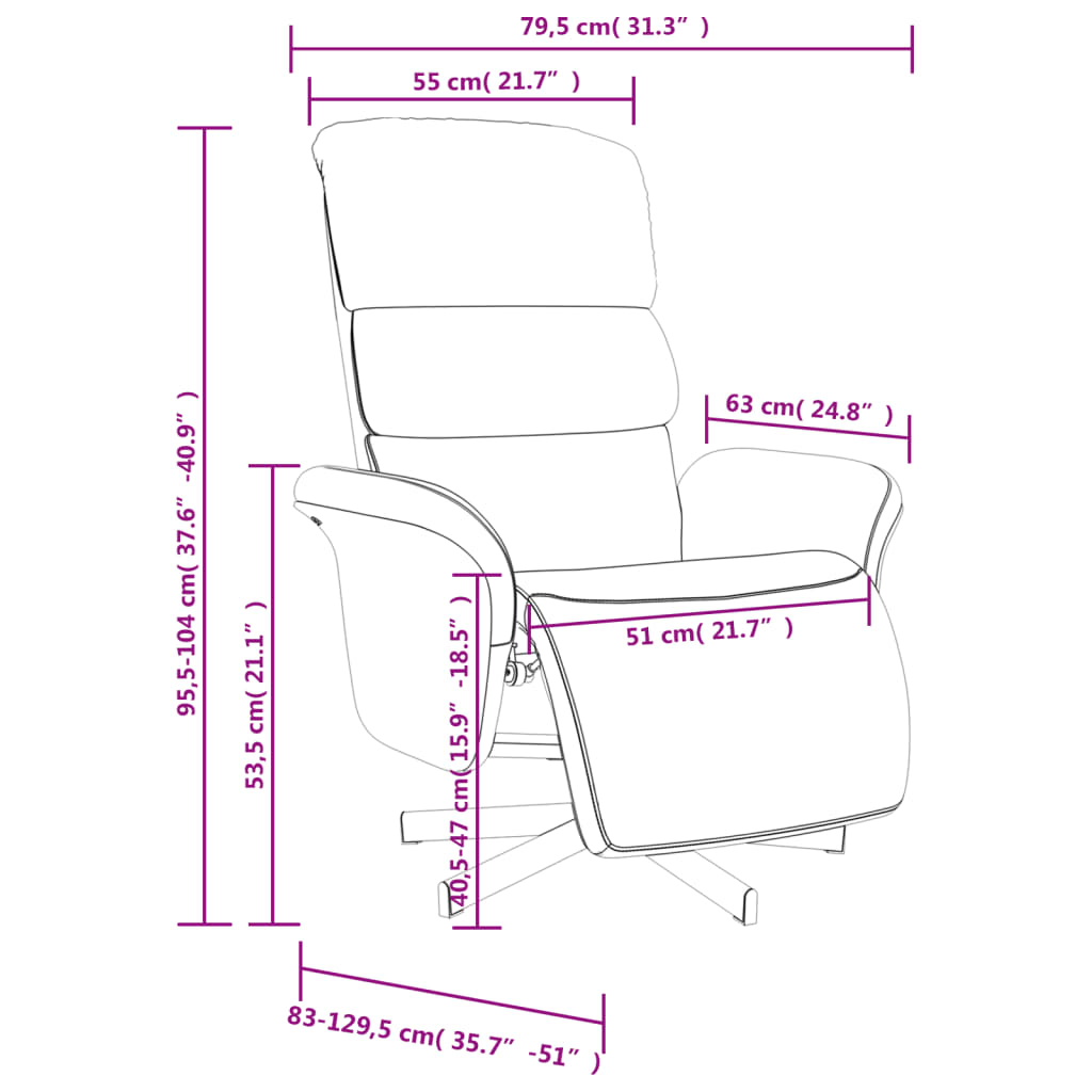 Fauteuil inclinable avec repose-pieds noir tissu - XIOS