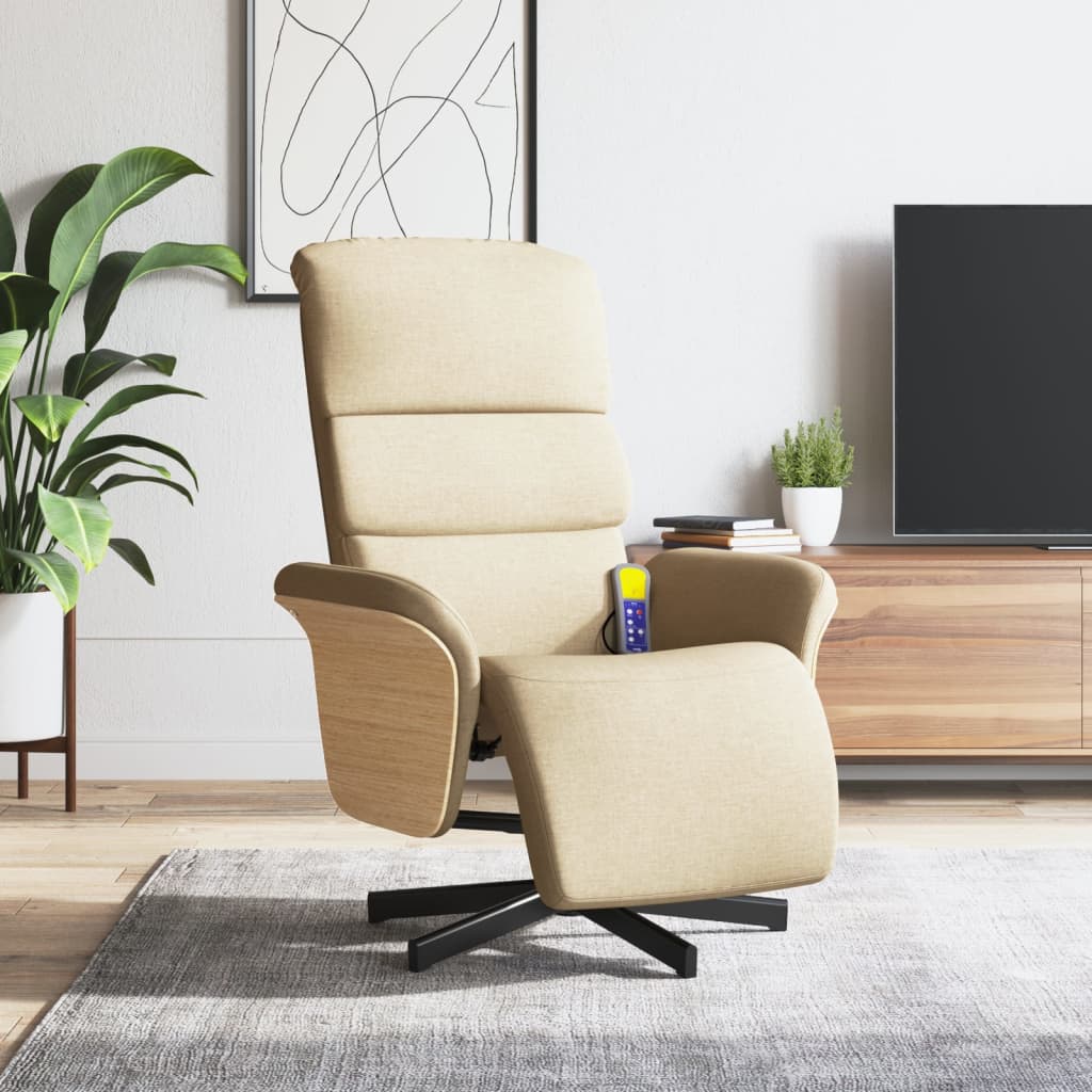 Fauteuil inclinable avec repose-pied crème tissu - XIOS