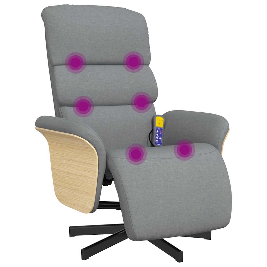 Fauteuil inclinable de massage et repose-pieds gris clair tissu - XIOS