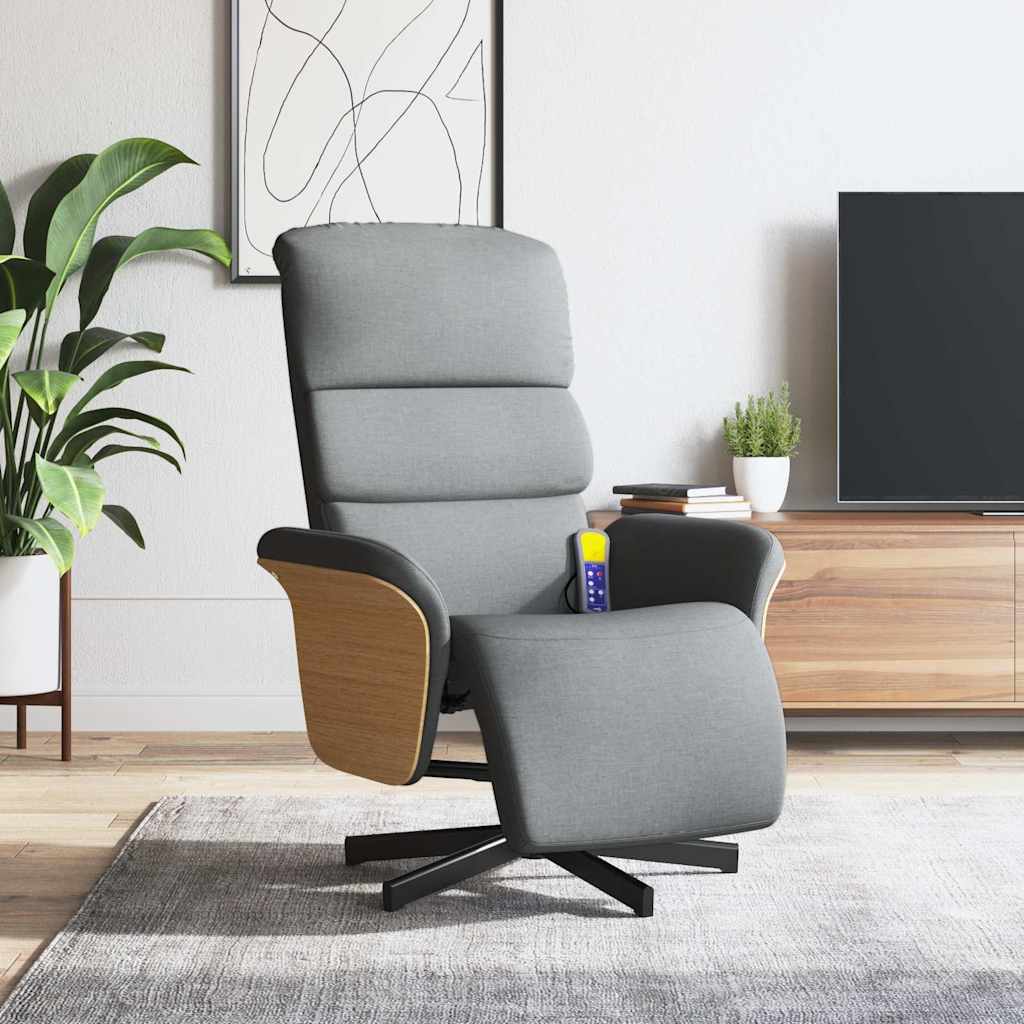 Fauteuil inclinable de massage et repose-pieds gris clair tissu - XIOS