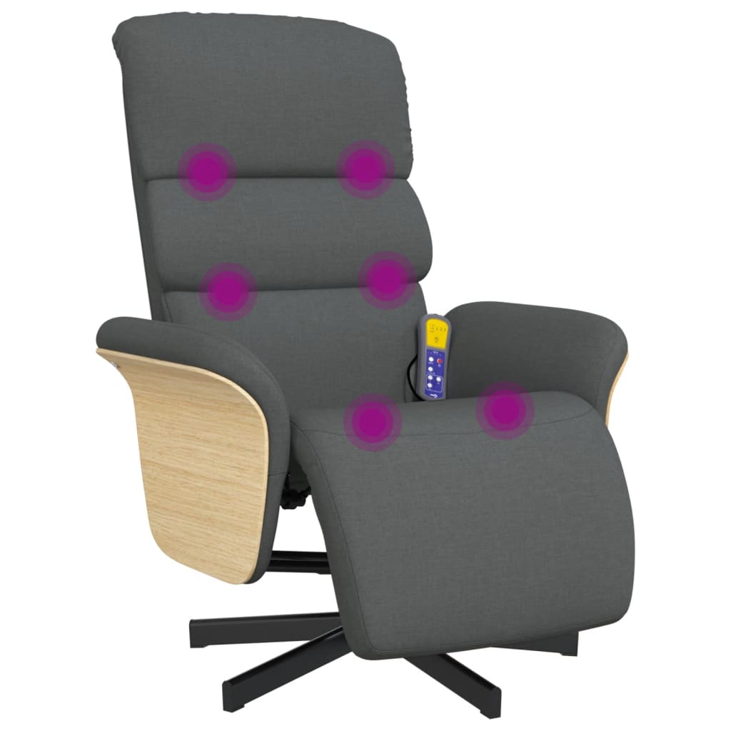 Fauteuil inclinable de massage et repose-pieds gris foncé tissu - XIOS