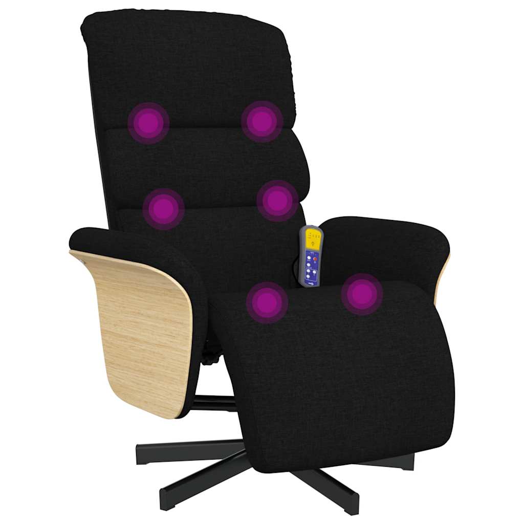 Fauteuil inclinable de massage avec repose-pieds noir tissu - XIOS