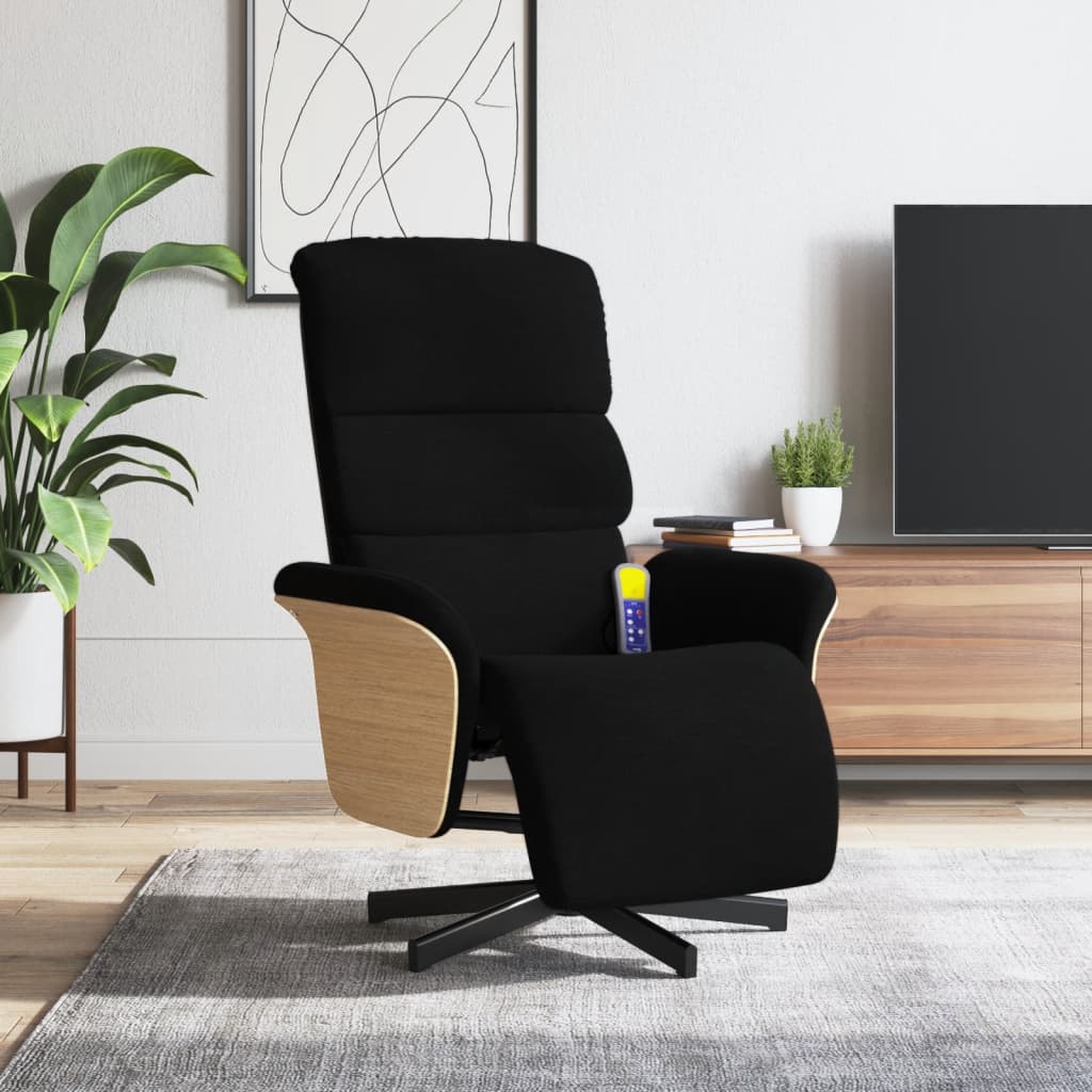 Fauteuil inclinable de massage avec repose-pieds noir tissu - XIOS