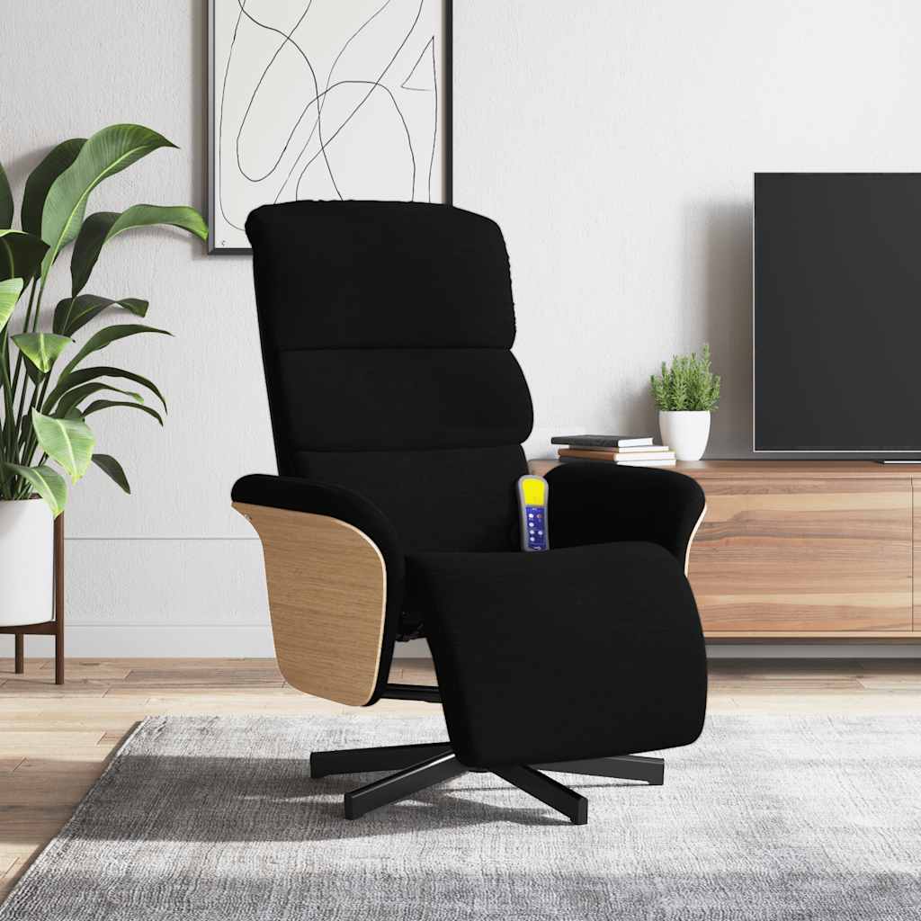 Fauteuil inclinable de massage avec repose-pieds noir tissu - XIOS