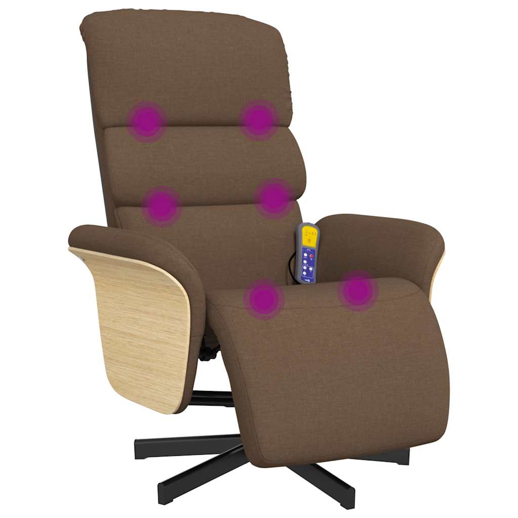 Fauteuil inclinable de massage avec repose-pieds marron tissu
