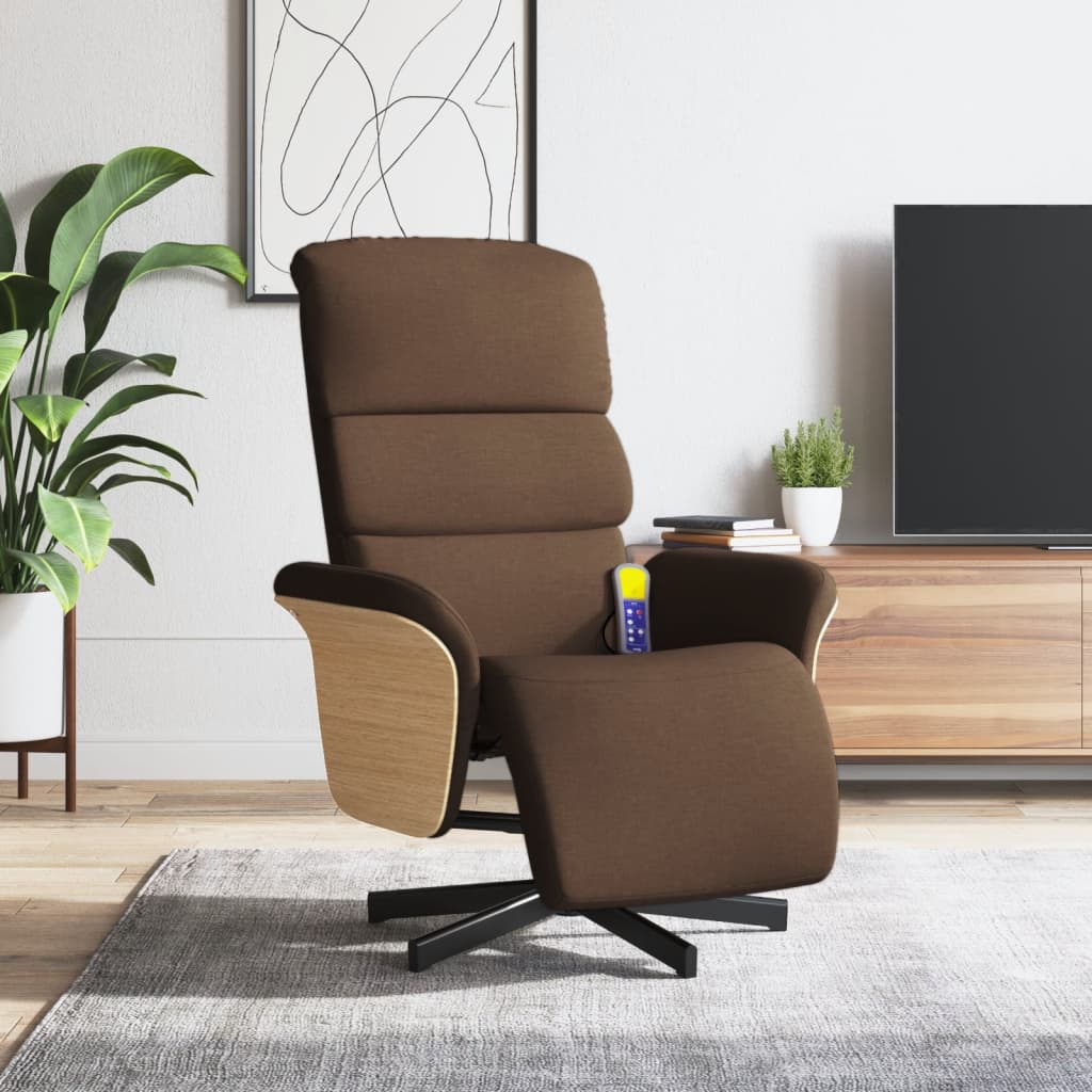Fauteuil inclinable de massage avec repose-pieds marron tissu - XIOS