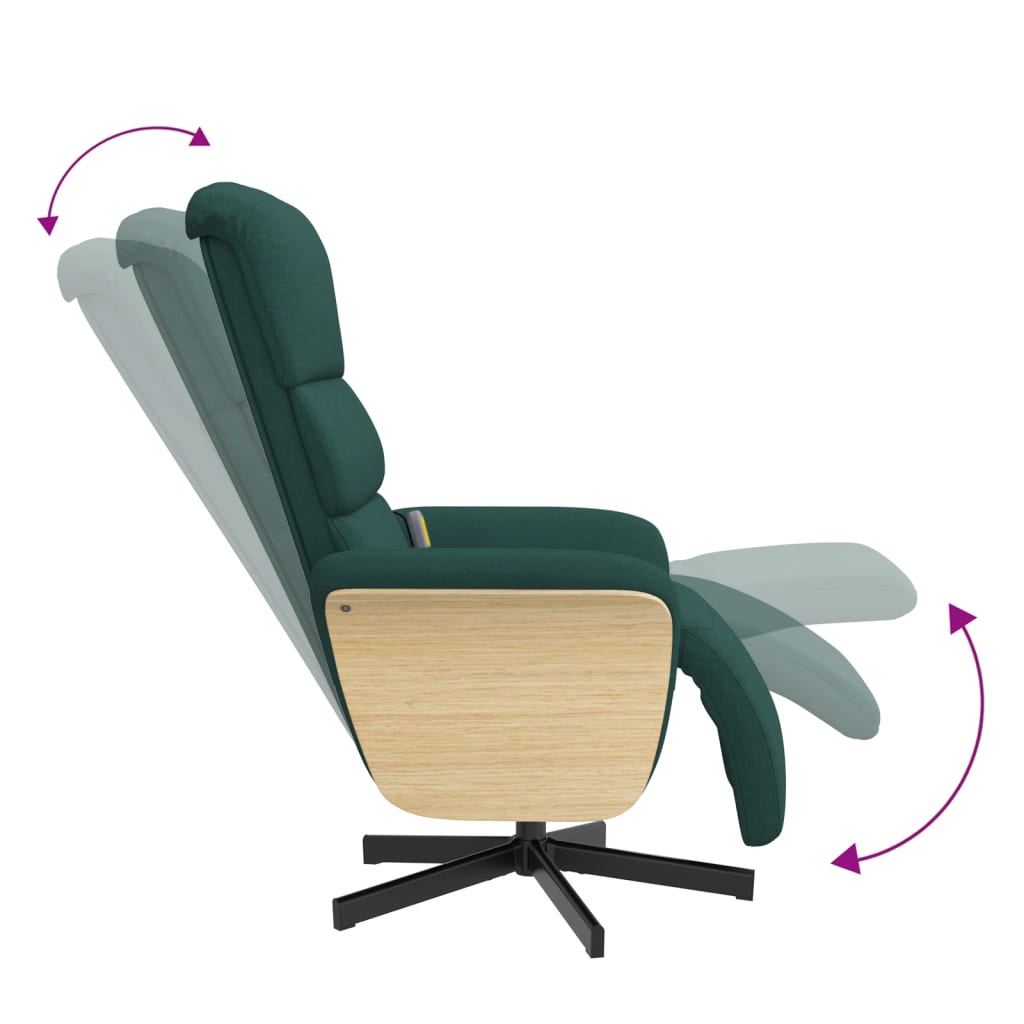 Fauteuil inclinable de massage et repose-pieds vert foncé tissu - XIOS
