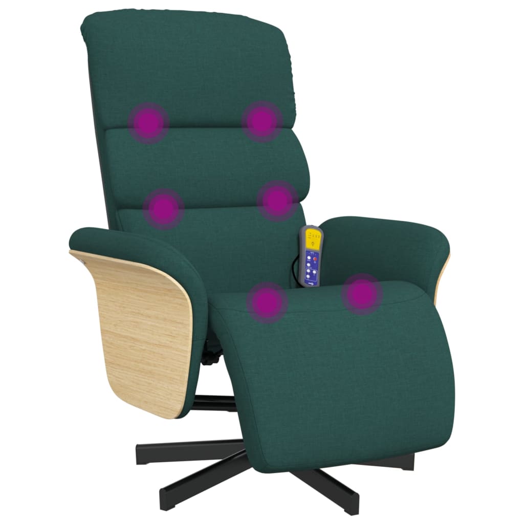 Fauteuil inclinable de massage et repose-pieds vert foncé tissu - XIOS