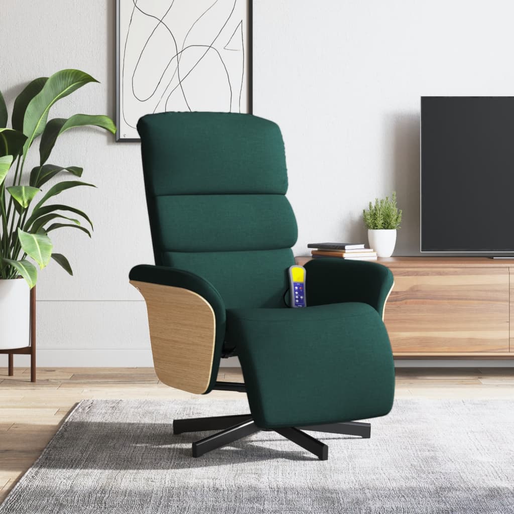 Fauteuil inclinable de massage et repose-pieds vert foncé tissu - XIOS