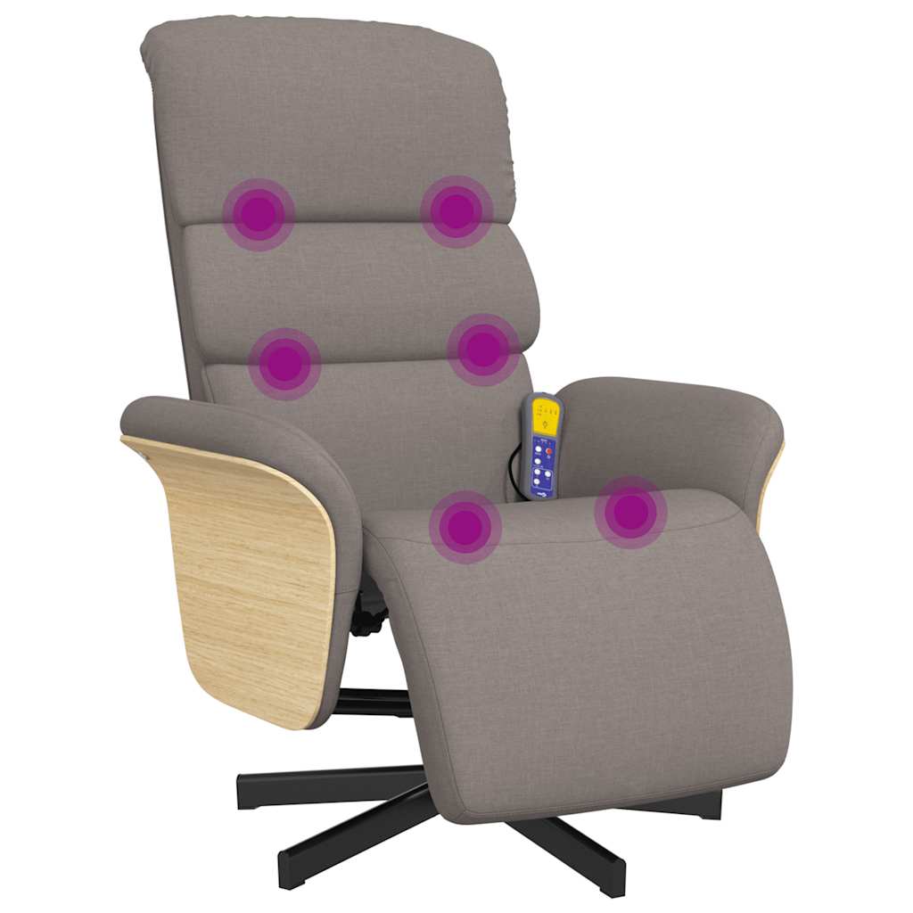 Fauteuil inclinable de massage avec repose-pieds taupe tissu - XIOS