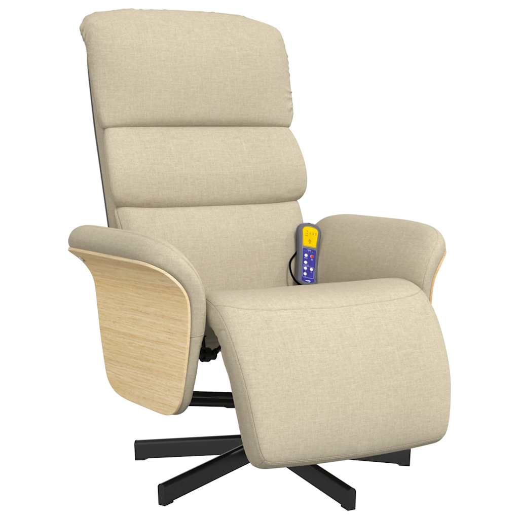 Fauteuil inclinable de massage avec repose-pieds crème tissu