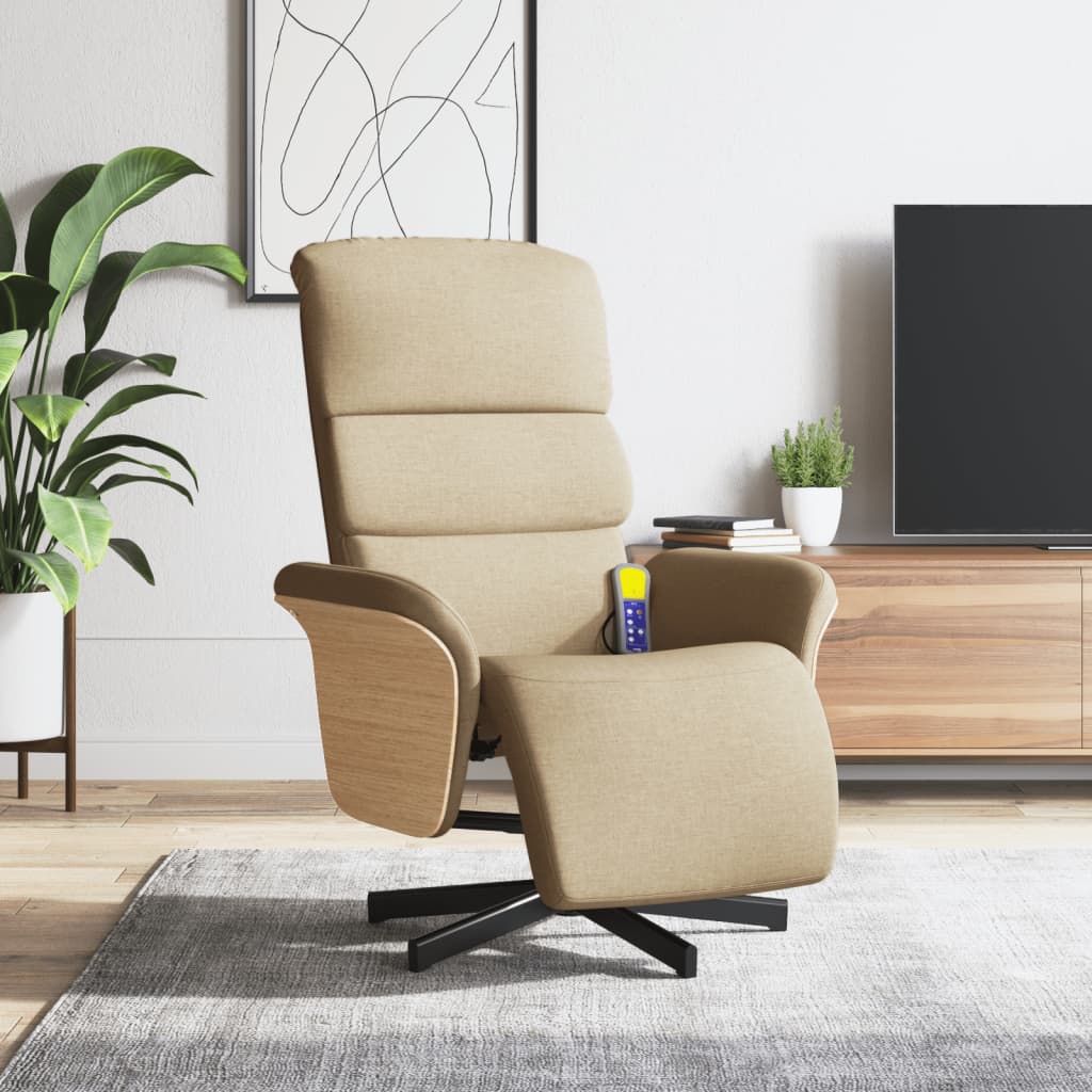 Fauteuil inclinable de massage avec repose-pieds crème tissu - XIOS